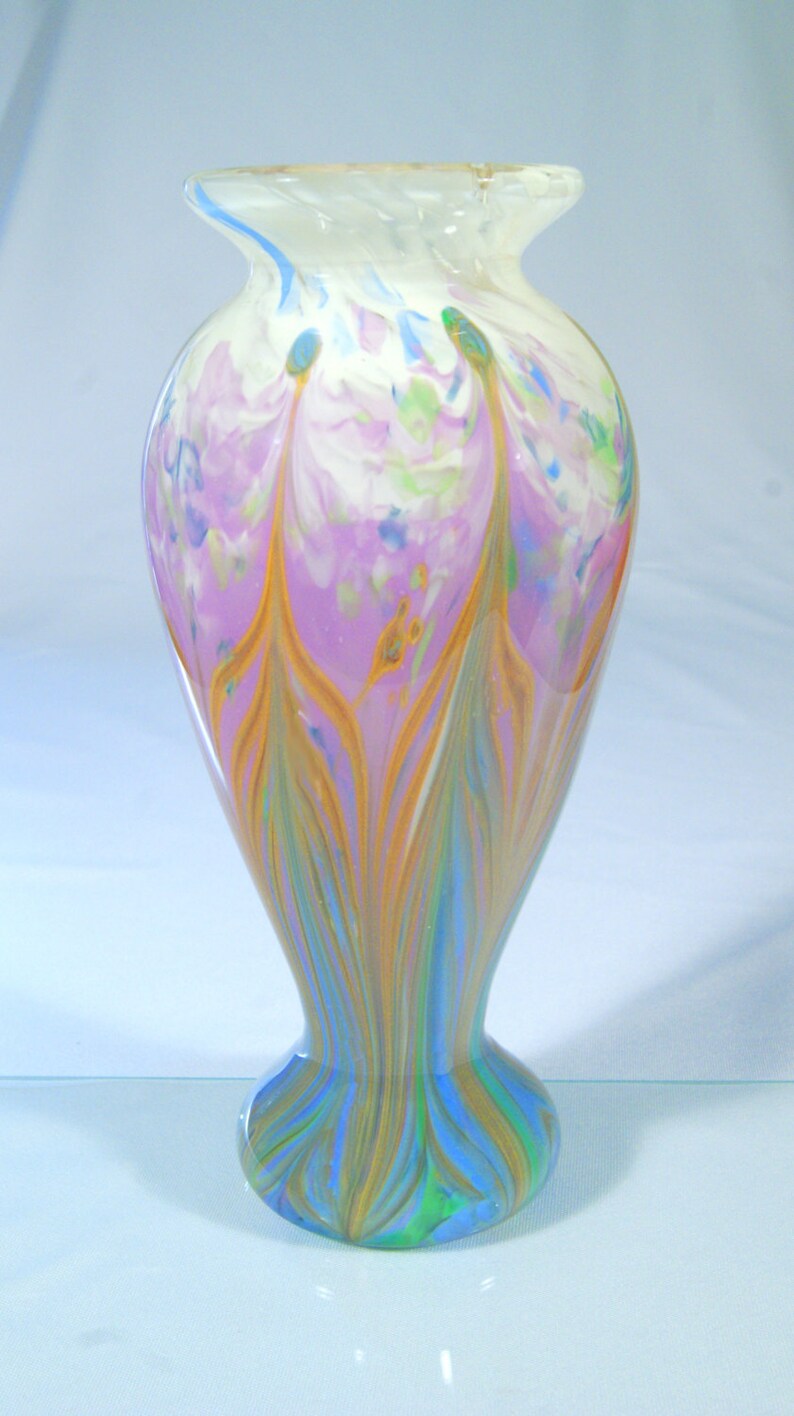 Art Glass Vase with Peacock Feather Design Etsy