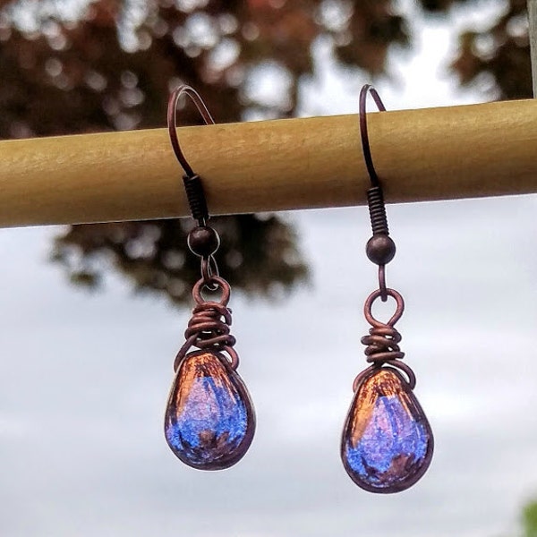 Purple earrings, Copper earrings, Bridesmaid earrings, Alexandrite earrings, June birthday gift for her under 25, 7th 11th anniversary gift