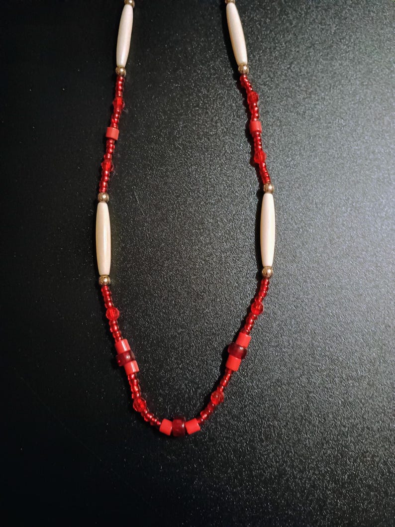 Buffalo bones and glass beads necklaces, Bones necklaces with leather strings, Beaded necklaces, Native necklace, Native jewelry image 18