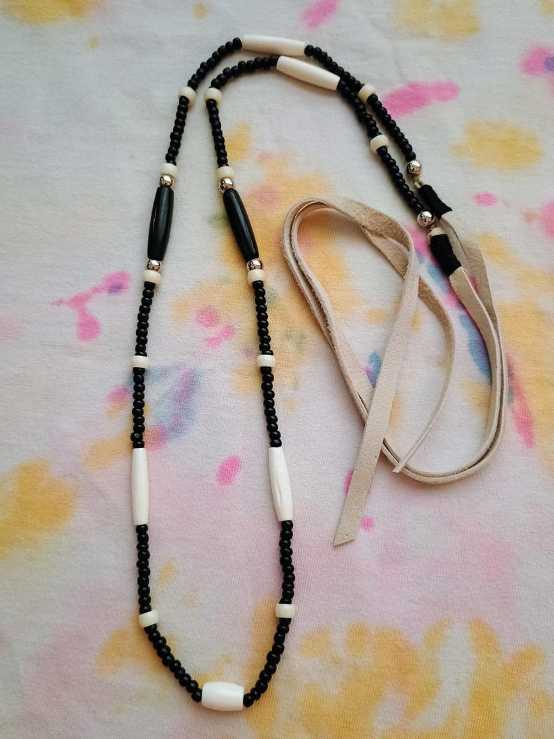 Buffalo bones and glass beads necklaces, Bones necklaces with leather strings, Beaded necklaces, Native necklace, Native jewelry image 4