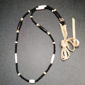 Buffalo bones and glass beads necklaces, Bones necklaces with leather strings, Beaded necklaces, Native necklace, Native jewelry black and white