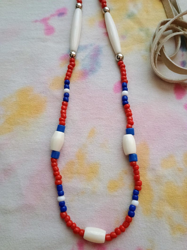 Buffalo bones and glass beads necklaces, Bones necklaces with leather strings, Beaded necklaces, Native necklace, Native jewelry image 3