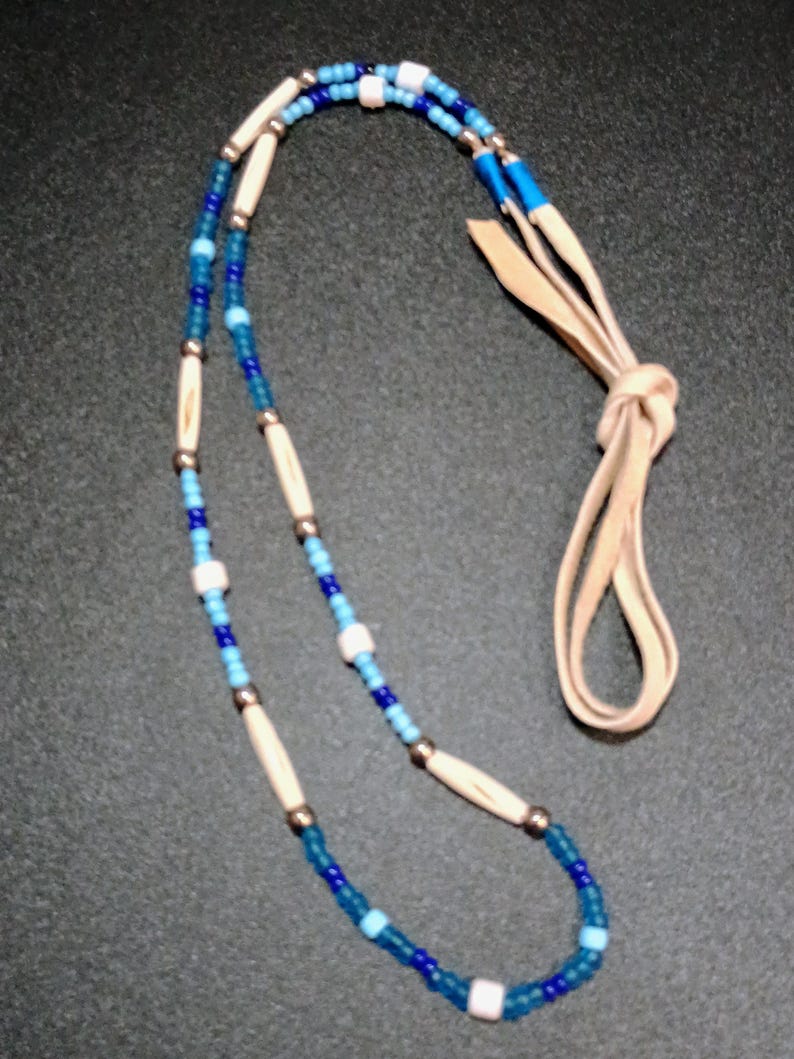 Buffalo bones and glass beads necklaces, Bones necklaces with leather strings, Beaded necklaces, Native necklace, Native jewelry image 12