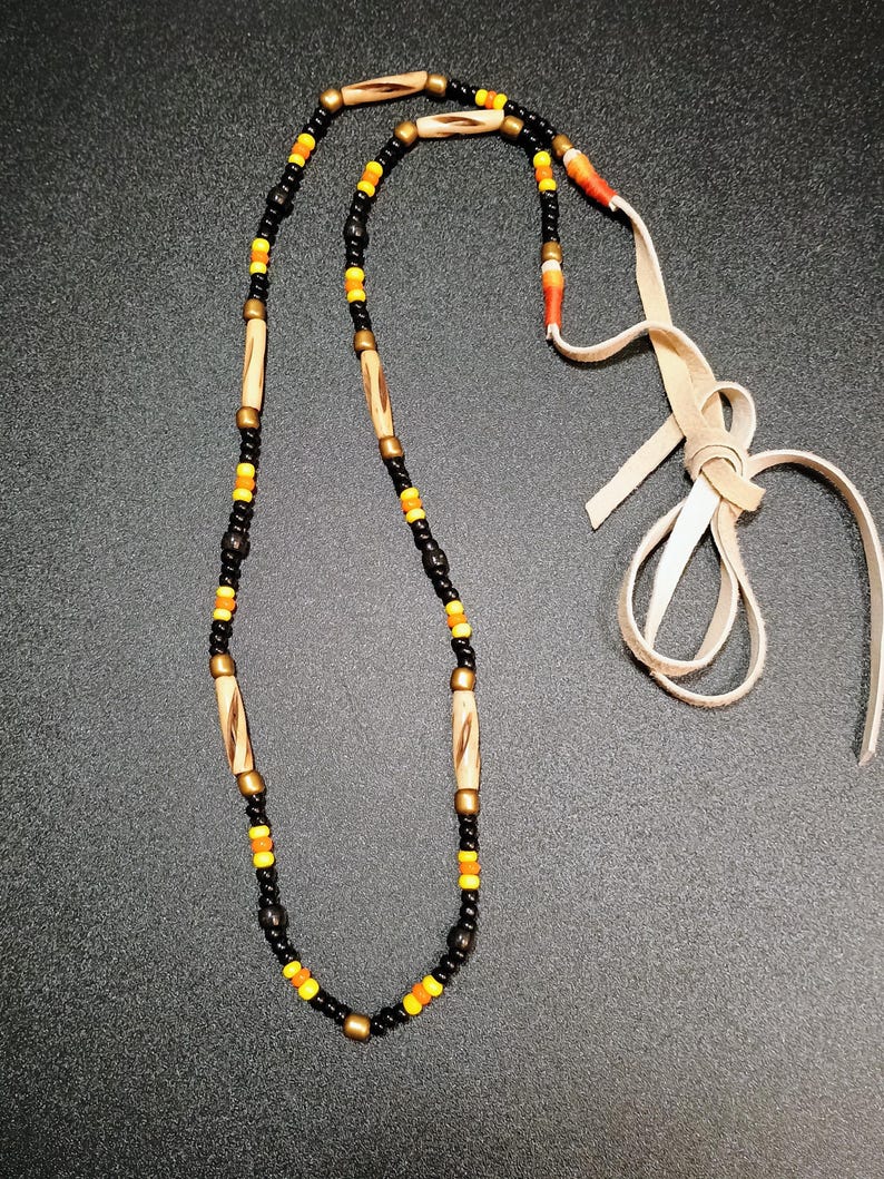 Buffalo bones and glass beads necklaces, Bones necklaces with leather strings, Beaded necklaces, Native necklace, Native jewelry image 14