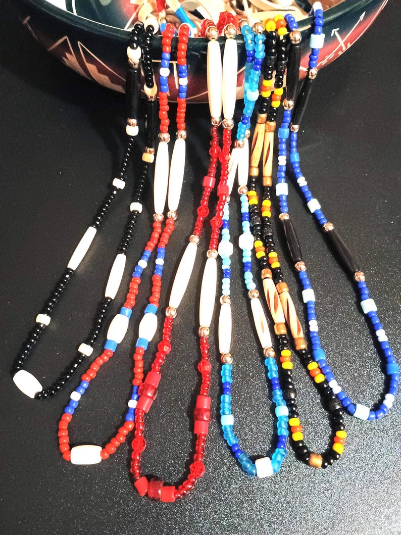 Buffalo bones and glass beads necklaces, Bones necklaces with leather strings, Beaded necklaces, Native necklace, Native jewelry image 1