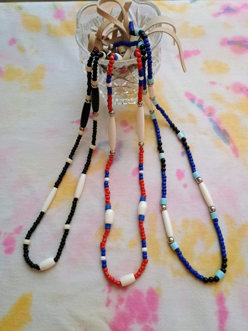 Buffalo bones and glass beads necklaces, Bones necklaces with leather strings, Beaded necklaces, Native necklace, Native jewelry image 6