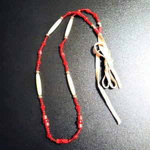 Buffalo bones and glass beads necklaces, Bones necklaces with leather strings, Beaded necklaces, Native necklace, Native jewelry red beads