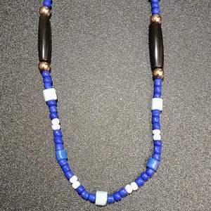 Buffalo bones and glass beads necklaces, Bones necklaces with leather strings, Beaded necklaces, Native necklace, Native jewelry Royal blue and black