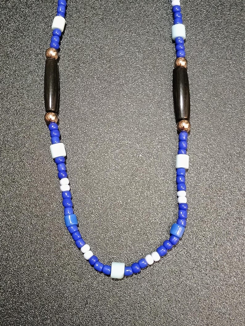 Buffalo bones and glass beads necklaces, Bones necklaces with leather strings, Beaded necklaces, Native necklace, Native jewelry Royal blue and black
