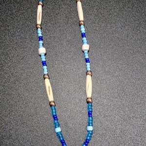 Buffalo bones and glass beads necklaces, Bones necklaces with leather strings, Beaded necklaces, Native necklace, Native jewelry Turquoise blue