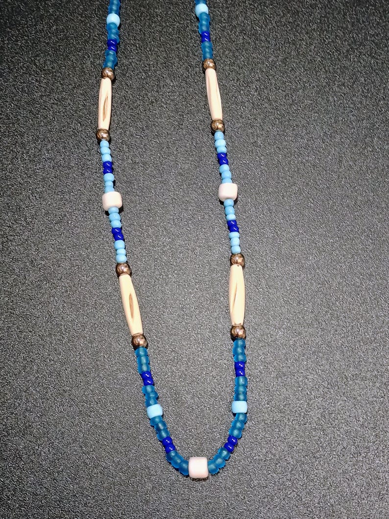 Buffalo bones and glass beads necklaces, Bones necklaces with leather strings, Beaded necklaces, Native necklace, Native jewelry Turquoise blue