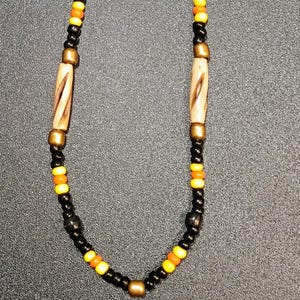 Buffalo bones and glass beads necklaces, Bones necklaces with leather strings, Beaded necklaces, Native necklace, Native jewelry Orange and black