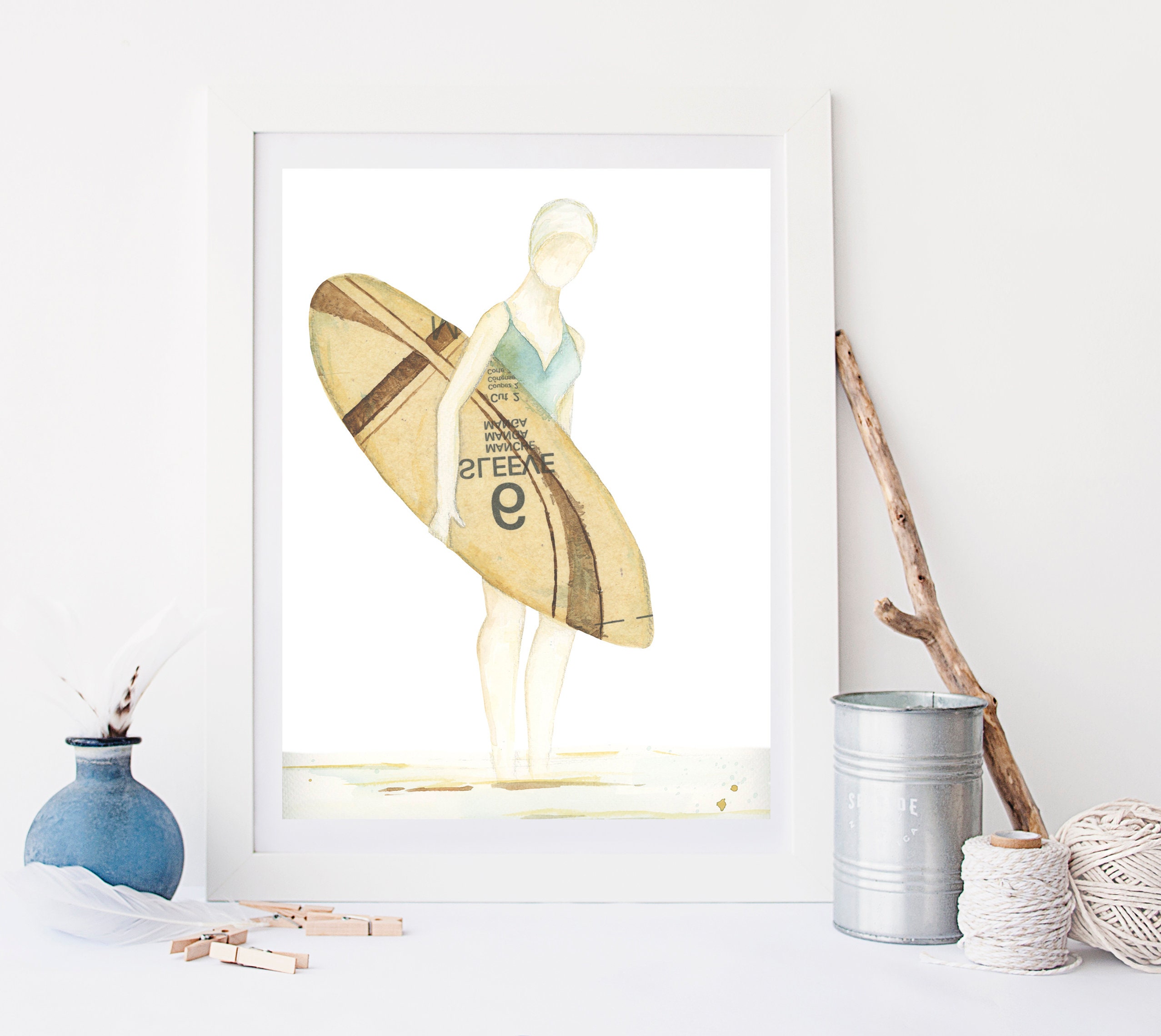 Beach prints teal wall artsurfing surf art boho beach Etsy