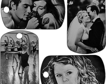 Etichetta fotografica personalizzata, incisa al laser su entrambi i lati, con la tua foto e il tuo messaggio (senza catena)
