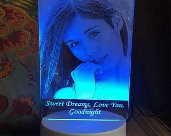 LED night photo lamp laser engraved personalized custom gift for Baby or kids room baby first picture Photo Glass LED Light Christening Gift