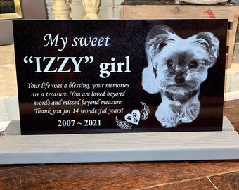 12x6 Dog grave marker, tombstone, laser engraved with the picture of your dog, cat, ferret, horse, chicken, etc