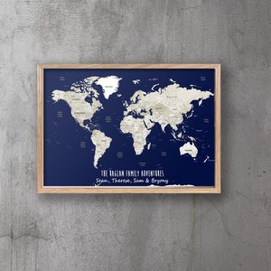World Map Prints, World Map Wall Art, Personalised Framed A1 World Map Prints