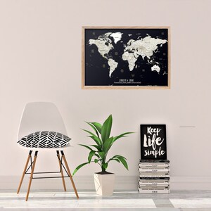 A1 Personalised World Map Framed Pin Board in Black and White / Off White