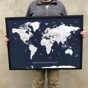 Personalised World Map Framed Pin Board Map, A1 World Map framed