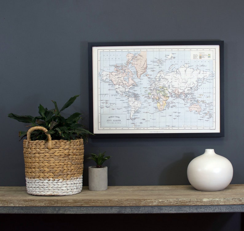 A2 Personalised World Map Wall Art Framed Map Pinboard Push Etsy
