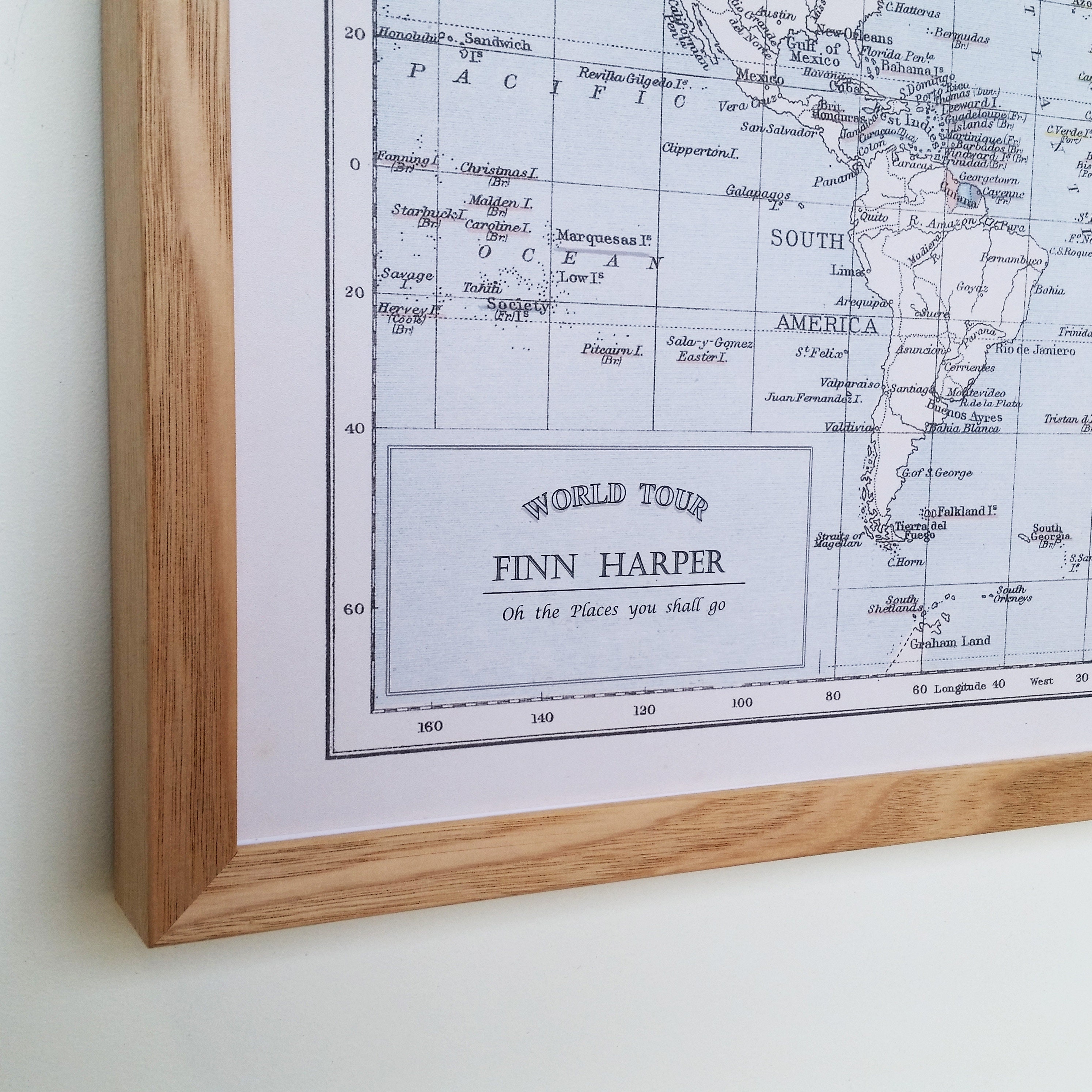 A2 Personalised World Map Wall Art Framed Map Pinboard Push - Etsy