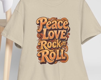 T-shirt rock n roll Peace Love, t-shirt graphique rétro années 70