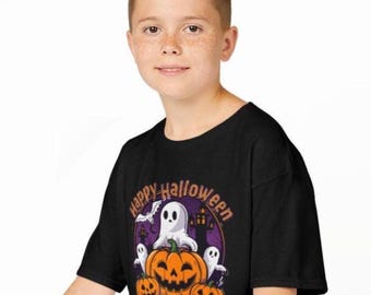 Camiseta infantil de Halloween: Camiseta de fantasma y calabaza espeluznante