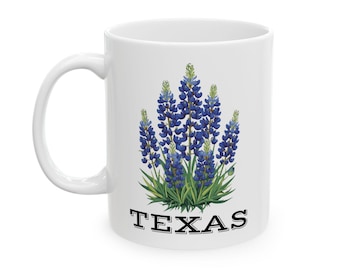 Texas Bluebonnet Ceramic Mug, Wildflower Design