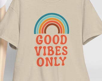 Good Vibes Only Shirt, Line Art Rainbow Tee