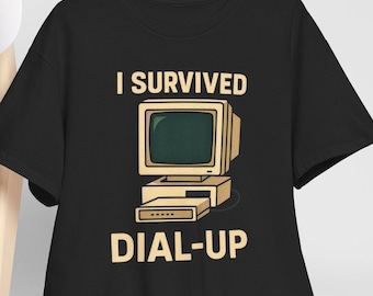 I Survived Dial-Up T-Shirt, Retro Computer Vintage Tech Tee
