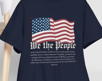 Camiseta "Nosotros el Pueblo", camiseta con la bandera estadounidense y el preámbulo de la Constitución.