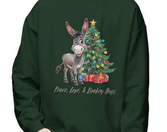 Peace Love Donkey Hugs Christmas Sweatshirt, Festive Holiday Sweater