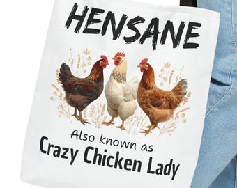 Crazy Chicken Lady Tote Bag, Funny Hen Lover Reusable Canvas Bag