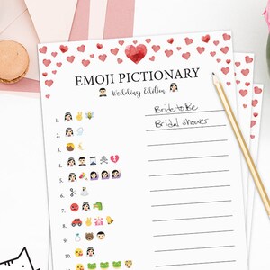 EMOJI PICTIONARY - Bridal Shower Game with Hearts | Watercolor | Pink Red | Love Theme [Instant Digital Download]