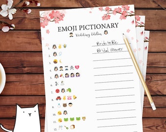 EMOJI PICTIONARY - Bridal Shower Game with Cherry Blossom Theme | Flowers | Pink | Garden | Japanese [Instant Digital Download]