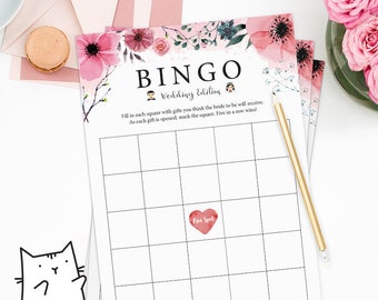 BINGO! - Bridal Shower Game with Pink Flowers | Floral | Spring | Garden Theme [Instant Digital Download]