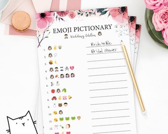 EMOJI PICTIONARY - Bridal Shower Game with Pink Flowers | Floral | Spring | Garden Theme [Instant Digital Download]
