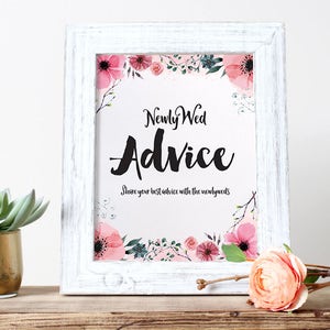 Ehe Beratung - Zeichen und Beratung Karten für Bridal Shower - rosa Blumen | Floral | Frühling | Garten Thema [sofortige digitale Download]