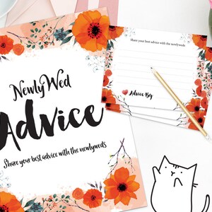 Ehe Beratung - Zeichen und Beratung Karten für Bridal Shower - Orange Blumen | Blumen | Frühling | Garten Thema [sofortiger digitaler Download]