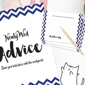 Ehe Beratung - Zeichen und Beratung Karten für Bridal Shower - blau Chevron | Streifen | Ozean | Einfaches Thema [sofortiger digitaler Download]