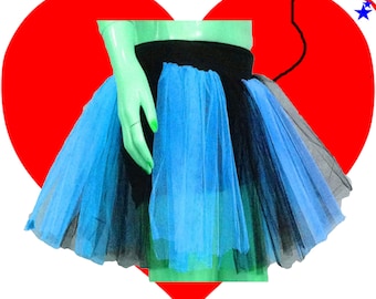 Plus Size blu striscia nera Tutu gonna 2 tono 3 strati lunghezza 15 USA Cosplay Costume operato Cyber Fairy Dance Rave Party
