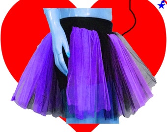 Plus Size Purple Black Stripe Tutu Skirt 2 Tone 3 Layers Length 15 USA Cosplay Fancy Costume Darkness Queen of Heart Dance Party