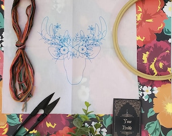Floral Deer Embroider Kit - All Supplies Included