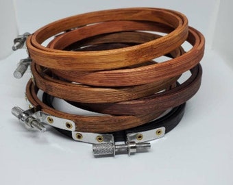 4 Inch Round Bamboo Embroidery Hoops Hand Stained Walnut, Ebony, Traditional Cherry, Black Cherry, Cabernet, and Weathered Grey