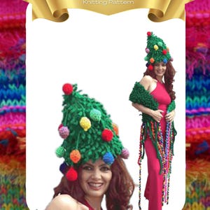 Christmas Tree Hat Knitting Pattern with Crochet Ornaments - Knitting Pattern - PDF - Instant Download