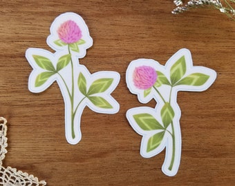 Set of 2 Red Clover Stickers. Pink Clover Flowers Water-resistant Decals. Summer Floral Weeds. Cute Spring Botanical Aesthetic Stationery