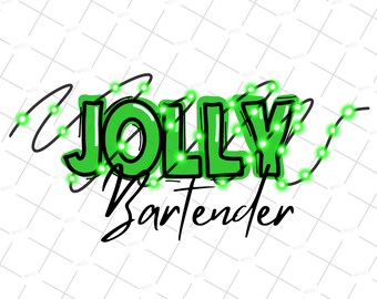 Jolly Bartender SVG, sublimation art, Santas Favorite Bartender, hand drawn design, print on demand, Jolly Bartender Shirts, png