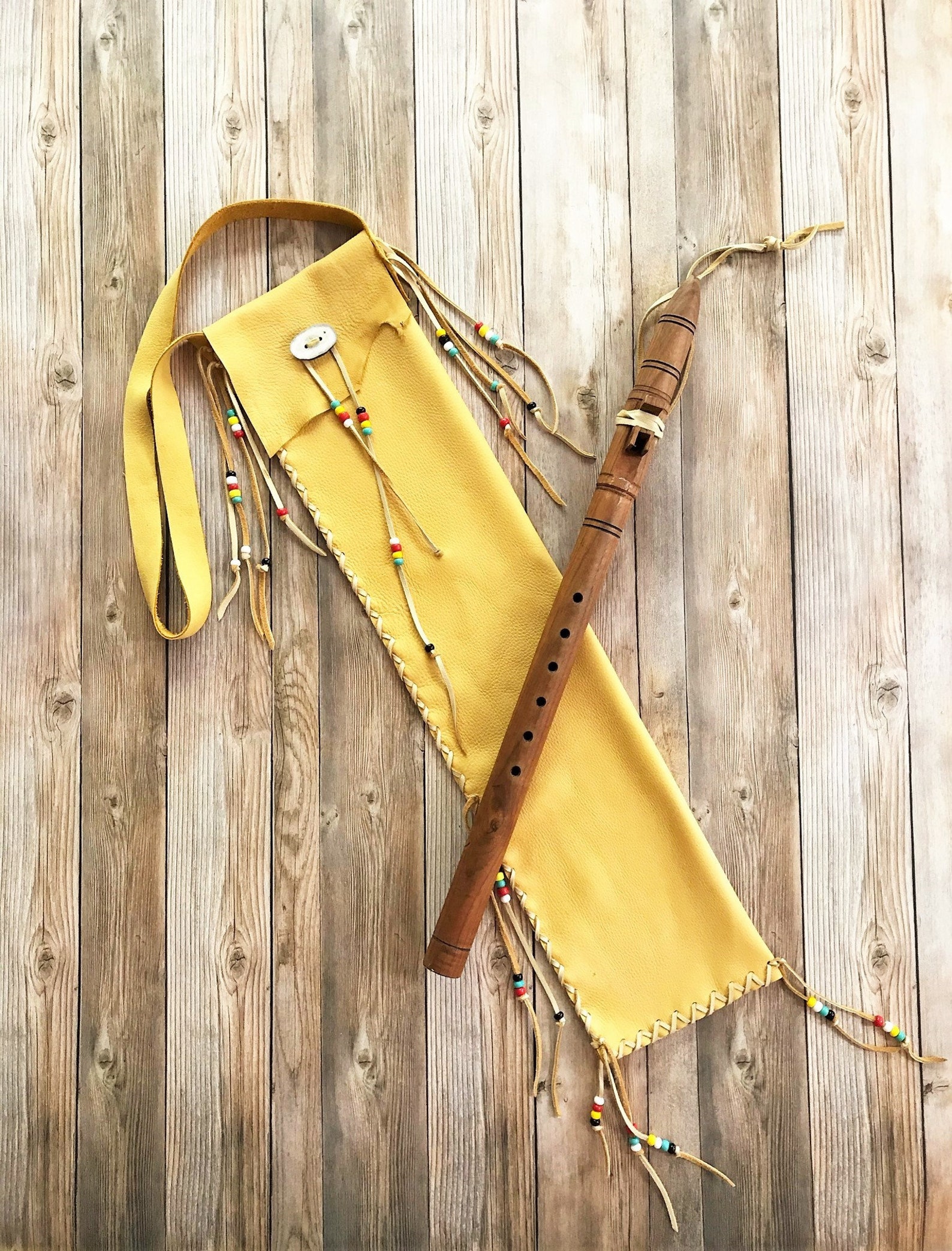 Gold Deerskin Leather Flute Bag 26 Inch Native Flute Bag Etsy