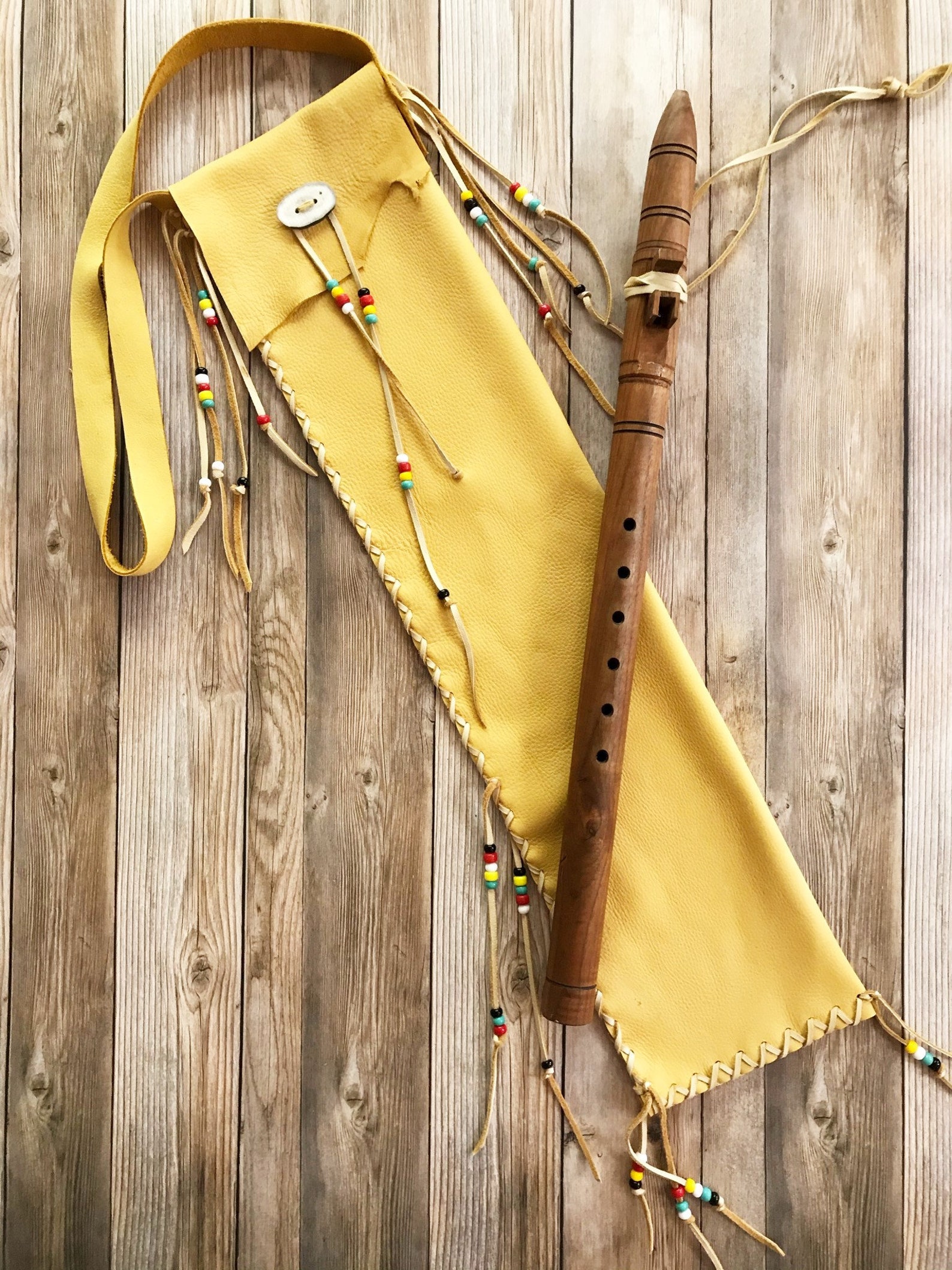 Gold Deerskin Leather Flute Bag 26 Inch Native Flute Bag Etsy
