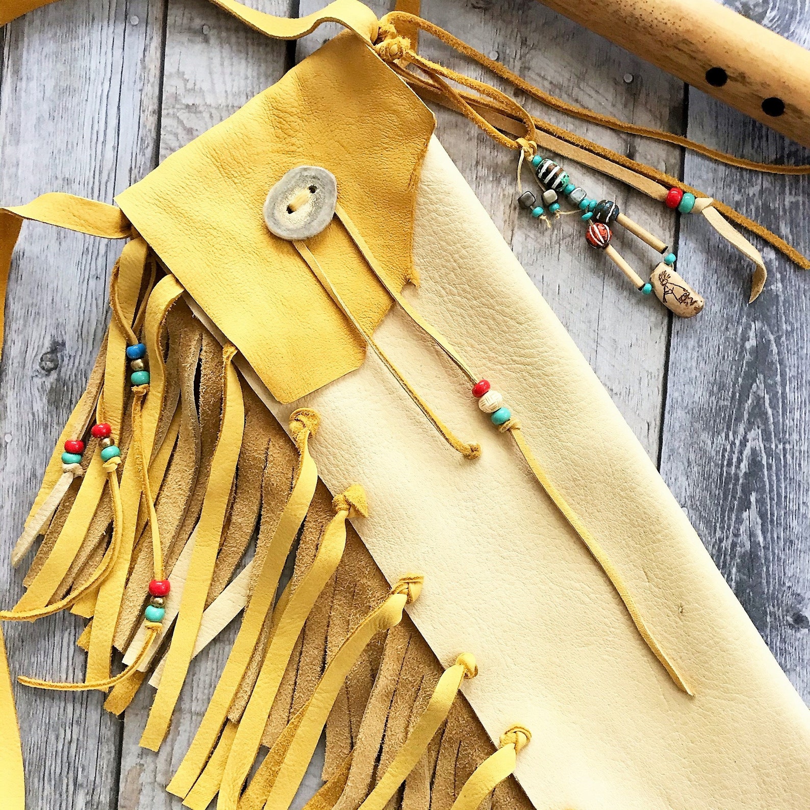 Buckskin Native Flute Bag Fringed 15 Inch Leather Flute Case Etsy